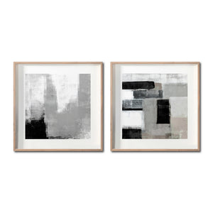 Set 2 Cuadros Decorativos Abstracto Negro Arena 038 - Para Credenza