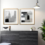 Cargar imagen en el visor de la galería, Set 2 Cuadros Decorativos Abstracto Negro Arena 038 - Arte Moderno Estilo Minimalista en Tonos Gris, Beige y Negro
