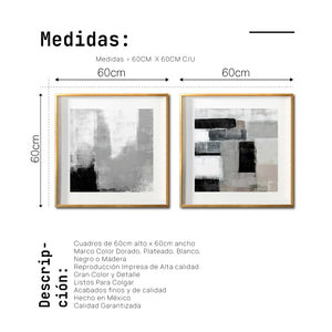Set 2 Cuadros Decorativos Abstracto Negro Arena 038 - Para Credenza