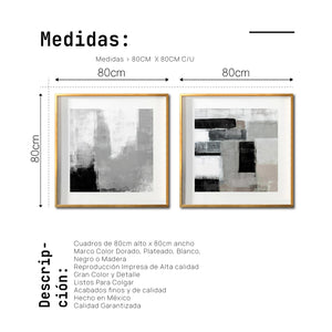 Set 2 Cuadros Decorativos Abstracto Negro Arena 038 - Para Credenza