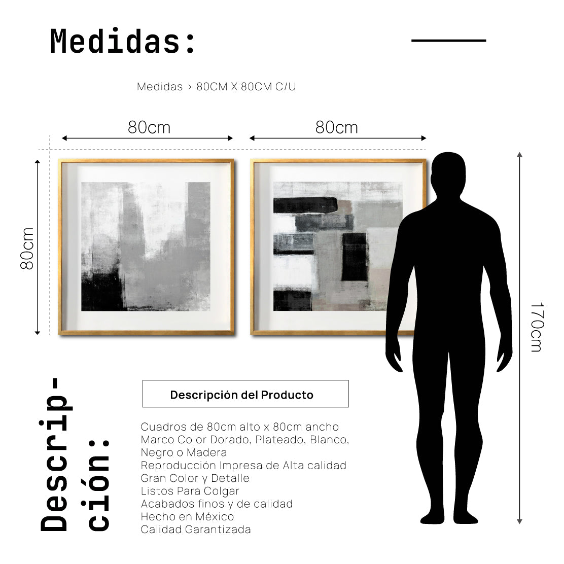 Set 2 Cuadros Decorativos Abstracto Negro Arena 038 - Para Credenza
