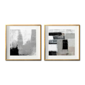 Set 2 Cuadros Decorativos Abstracto Negro Arena 038 - Arte Moderno Estilo Minimalista en Tonos Gris, Beige y Negro