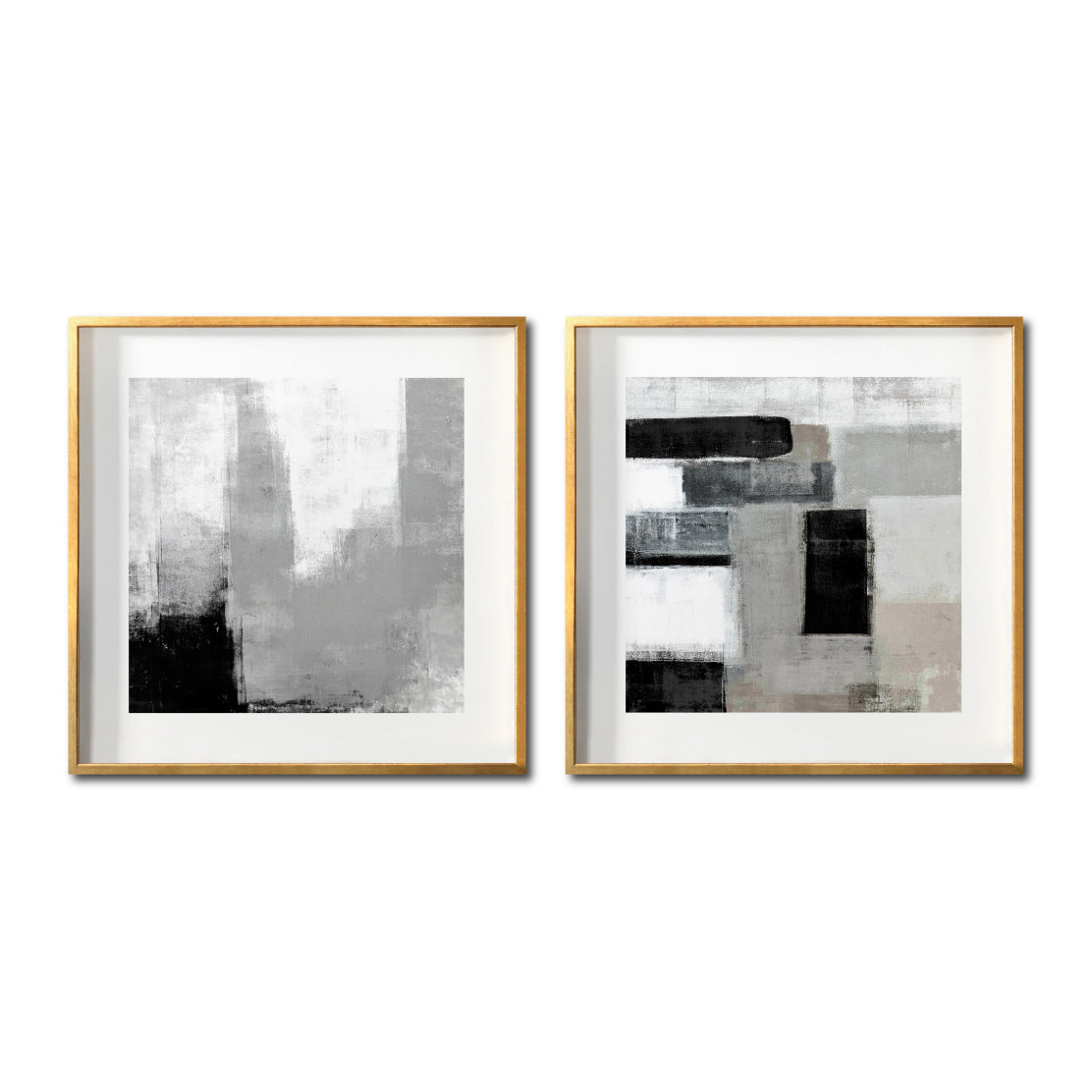 Set 2 Cuadros Decorativos Abstracto Negro Arena 038 - Para Credenza