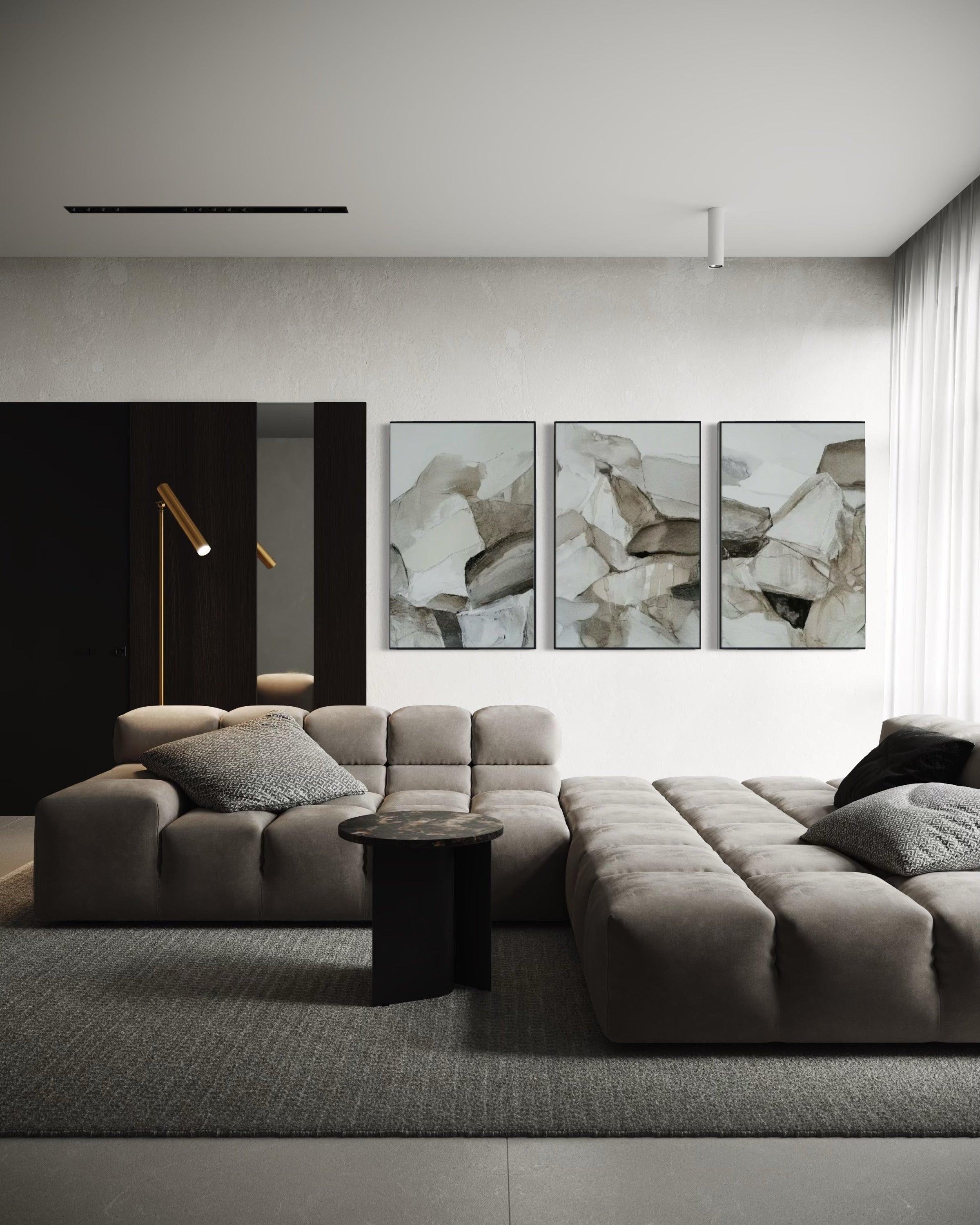 Set Cuadros Decorativos Abstracto Negro Arena 2 - 202 - Triptico Minimalista Estilo Boho Arte Nordico en Tonos Neutros