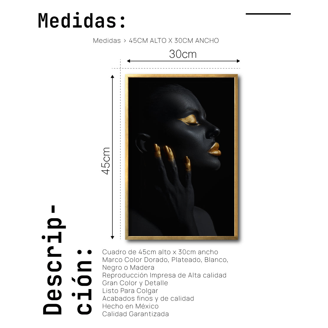 Cuadro Decorativo Black Woman 039 - Mujer Negra Africana con dorado