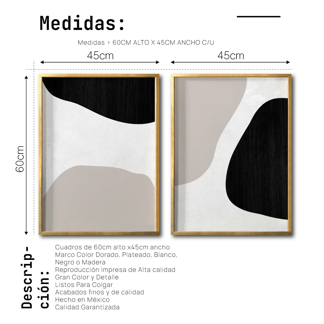 Set Cuadros Decorativos Abstracto Negro Arena 039 - Estilo Boho Minimalista- Para Sala