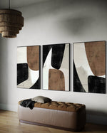Cargar imagen en el visor de la galería, Set Cuadros Decorativos Abstracto Negro Arena 2-208 - Triptico Minimalista Estilo Nordico Arte Moderno y Elegante en Tonos Neutros
