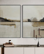 Cargar imagen en el visor de la galería, Set Cuadros Decorativos Abstracto Negro Arena 2 - 216 - Diptico Minimalista Arte Moderno y Elegante Tonos Beige y Negro
