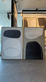 Cargar imagen en el visor de la galería, Set 2 Cuadros Decorativos Abstracto Negro Arena 017 - Estilo Boho Minimalista en tonos Neutros-Diptico
