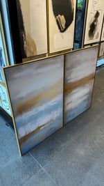Cargar imagen en el visor de la galería, Set de 2 Cuadros Decorativos Abstract Colors 3-311 - Arte Moderno y Elegante en tonos Azul y Dorado-Diptico
