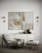 Cargar imagen en el visor de la galería, Set Cuadros Decorativos Abstracto Negro Arena 2 - 279 - Diptico Moderno y Elegante Arte Estilo Boho en Blanco, Beige y Dorado Oro
