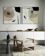 Cargar imagen en el visor de la galería, Set Cuadros Decorativos Abstracto Negro Arena 2-234 - Diptico Moderno y Elegante Estilo Nordico en Beige y Negro Tonos Neutros
