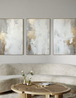 Cargar imagen en el visor de la galería, Set Cuadros Decorativos Abstracto Negro Arena 2 - 278 - Triptico Moderno y Elegante Arte Estilo Nordico en Blanco, Gris y Dorado Oro
