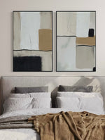 Cargar imagen en el visor de la galería, Set Cuadros Decorativos Abstracto Negro Arena 2 - 217 - Diptico Moderno y Elegante Arte Estilo Nordico Tonos Neutros

