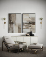 Cargar imagen en el visor de la galería, Set Cuadros Decorativos Abstracto Negro Arena 2 - 211 - Diptico en Tonos Tierra Colores Neutros Arte Moderno y Minimalista Estilo Nordico
