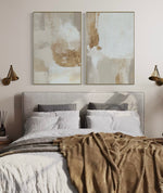 Cargar imagen en el visor de la galería, Set Cuadros Decorativos Abstracto Negro Arena 2 - 279 - Diptico Moderno y Elegante Arte Estilo Boho en Blanco, Beige y Dorado Oro
