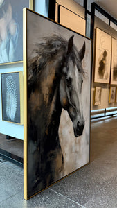 Cuadro Decorativo Abstracto Negro Arena 2 - 207 Caballo Estilo Nordico Arte Moderno en Tonos Neutros, Beige, Terracota, Negro y Gris