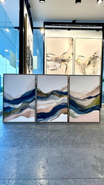 Cargar imagen en el visor de la galería, Set de 3 Cuadros Decorativos Abstract Colors 3-316 - Arte Moderno y Juvenil en tonos Verde, Azul y Beige-Triptico
