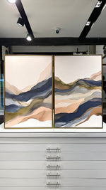Cargar imagen en el visor de la galería, Set de 2 Cuadros Decorativos Abstract Colors 3-316 - Arte Moderno y Juvenil en tonos Verde, Azul y Beige-Diptico
