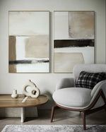 Cargar imagen en el visor de la galería, Set Cuadros Decorativos Abstracto Negro Arena 2 - 239 - Diptico Moderno y Minimalista en Negro, Beige y Cafe Tonos Neutros
