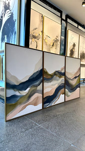 Set de 3 Cuadros Decorativos Abstract Colors 3-316 - Arte Moderno y Juvenil en tonos Verde, Azul y Beige-Triptico