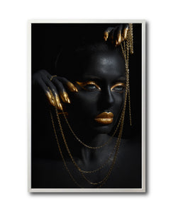 Cuadro Decorativo Black Woman 041 - Mujer Negra Africana con Joyas Doradas