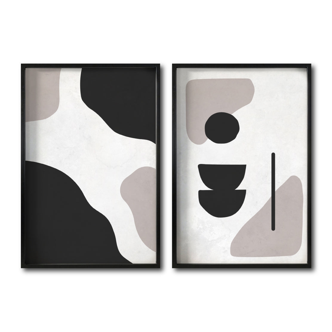 Set 2 Cuadros Decorativos Abstracto Negro Arena 040 - Estilo Boho Minimalista