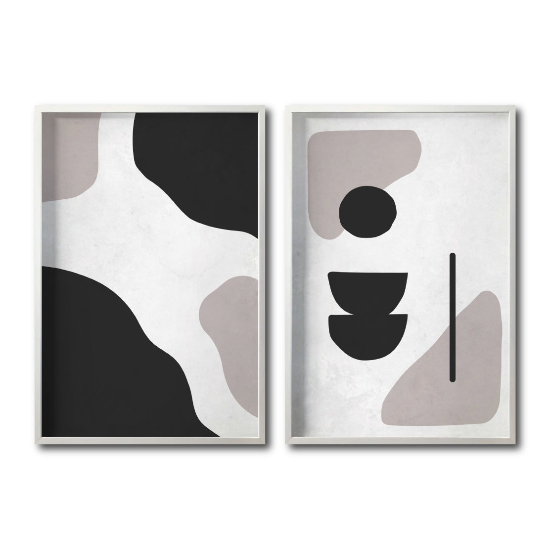 Set 2 Cuadros Decorativos Abstracto Negro Arena 040 - Estilo Boho Minimalista