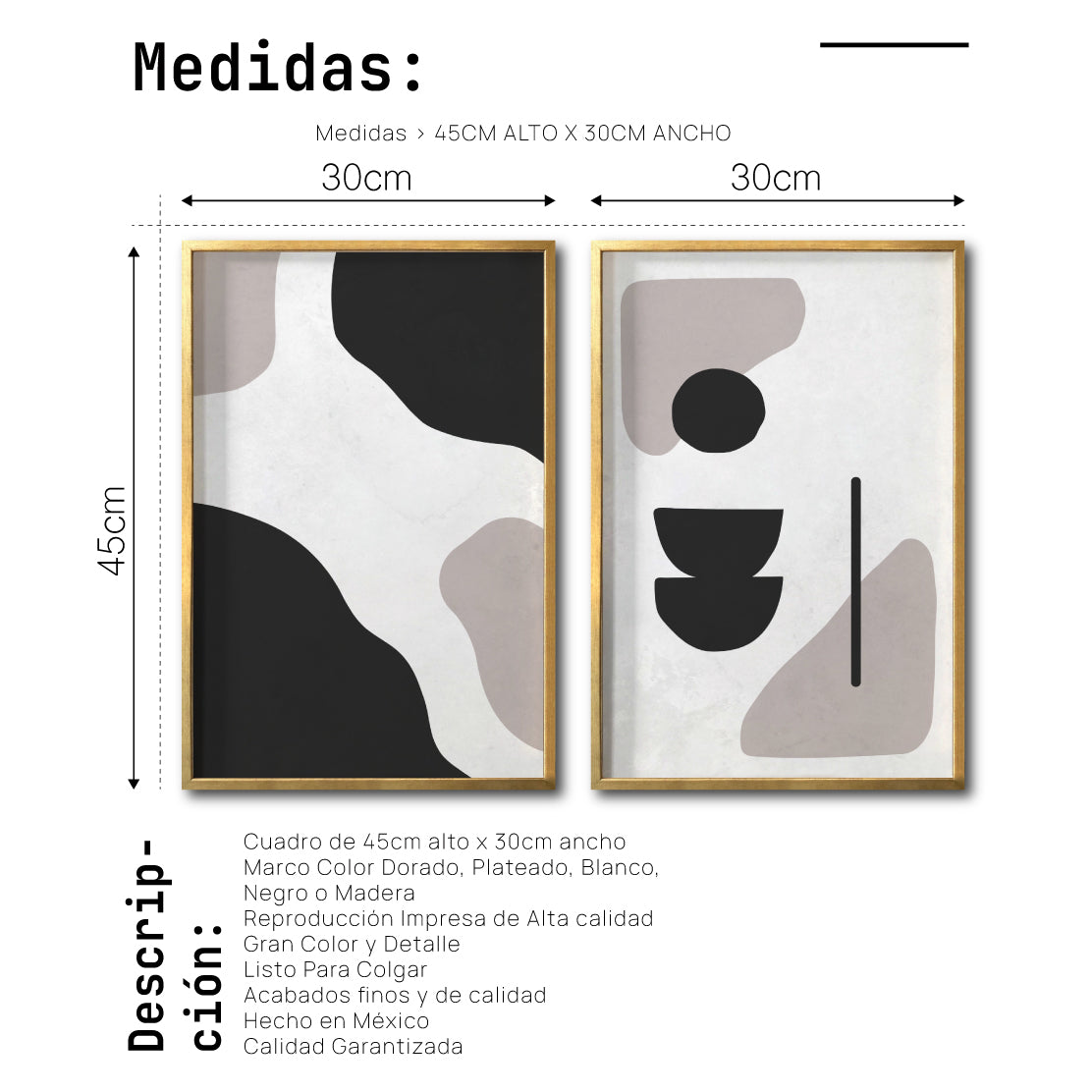 Set 2 Cuadros Decorativos Abstracto Negro Arena 040 - Estilo Boho Minimalista