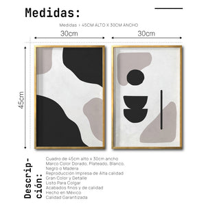 Set 2 Cuadros Decorativos Abstracto Negro Arena 040 - Estilo Boho Minimalista