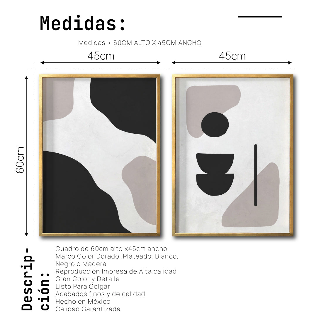 Set 2 Cuadros Decorativos Abstracto Negro Arena 040 - Estilo Boho Minimalista