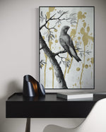 Cargar imagen en el visor de la galería, Cuadro Decorativo Abstracto Negro Arena 2-266 - Perico, Loro, Aves En Blanco y Negro Arte Elegante con Dorado Oro
