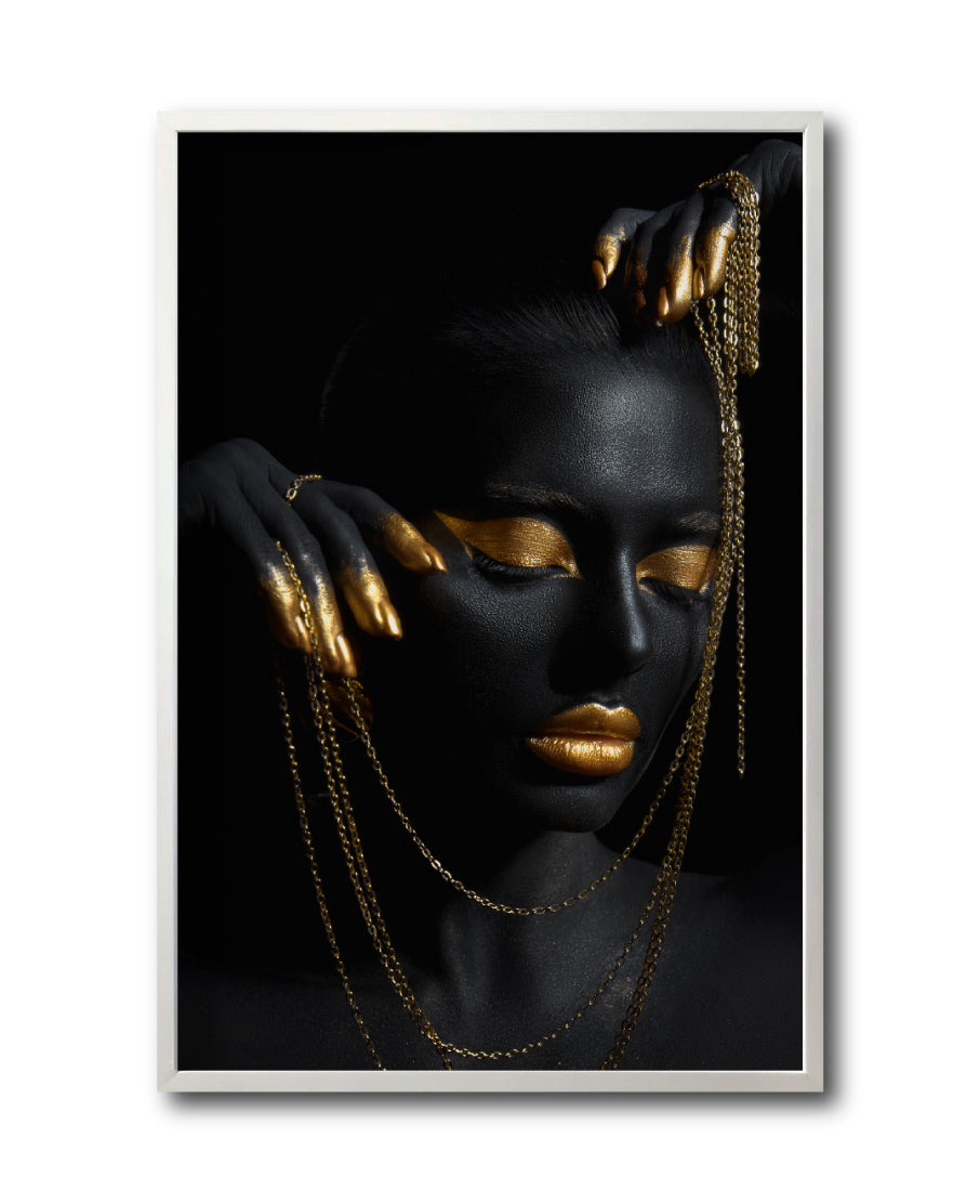 Cuadro Decorativo Black Woman 041 - Mujer Negra Africana con Joyas Doradas