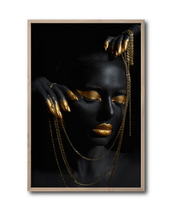 Cuadro Decorativo Black Woman 041 - Mujer Negra Africana con Joyas Doradas