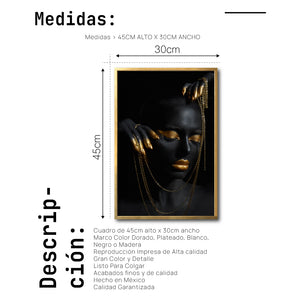 Cuadro Decorativo Black Woman 041 - Mujer Negra Africana con Joyas Doradas