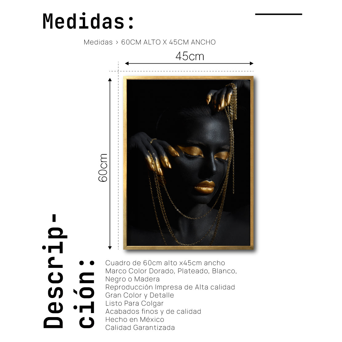 Cuadro Decorativo Black Woman 041 - Mujer Negra Africana con Joyas Doradas