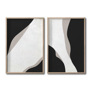 Set 2 Cuadros Decorativos Abstracto Negro Arena 041 - Estilo Boho Minimalista