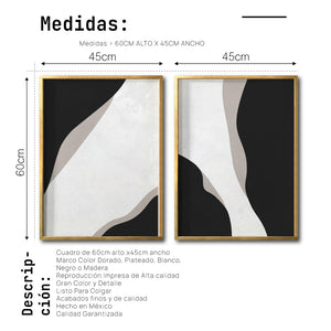 Set 2 Cuadros Decorativos Abstracto Negro Arena 041 - Estilo Boho Minimalista