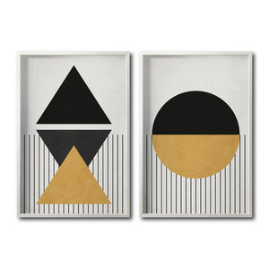 Set 2 Cuadros Decorativos Abstract Colors 042 - Arte Geométrico en Amarillo y Negro-Diptico