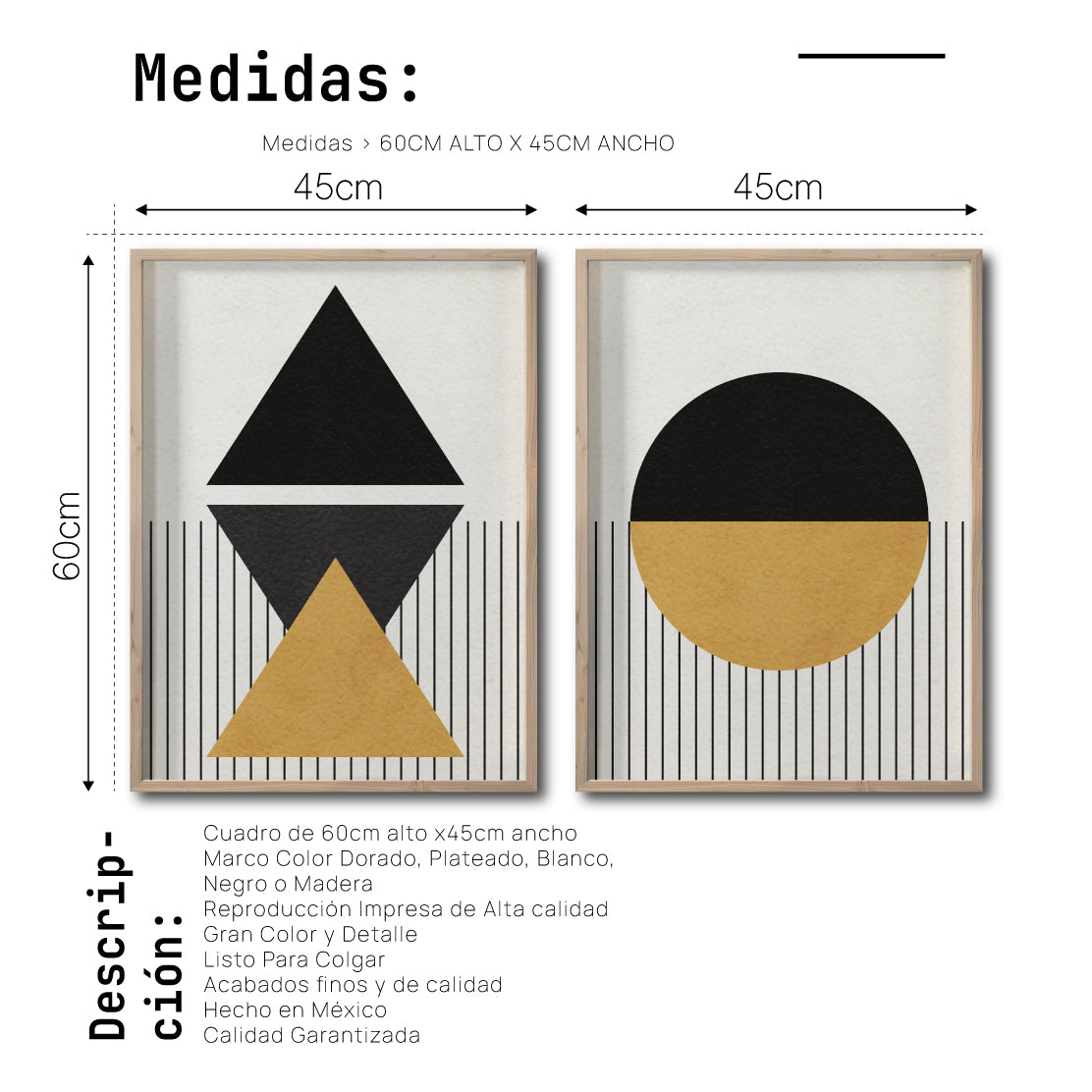 Set 2 Cuadros Decorativos Abstract Colors 042 - Arte Geométrico en Amarillo y Negro-Diptico