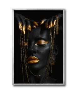 Cuadro Decorativo Black Woman 042 - Mujer Negra Africana con Joyas Doradas