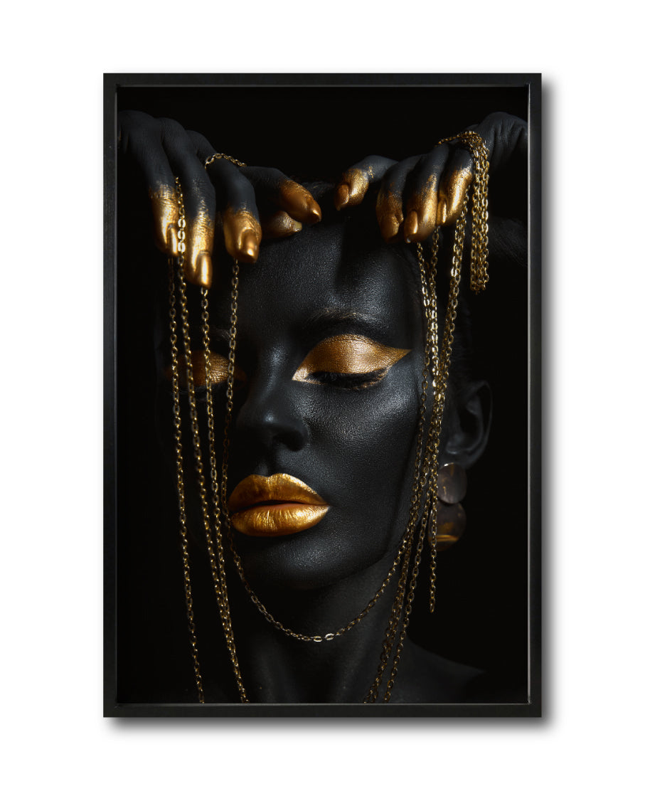 Cuadro Decorativo Black Woman 043 - Mujer Negra Africana con Joyas Doradas