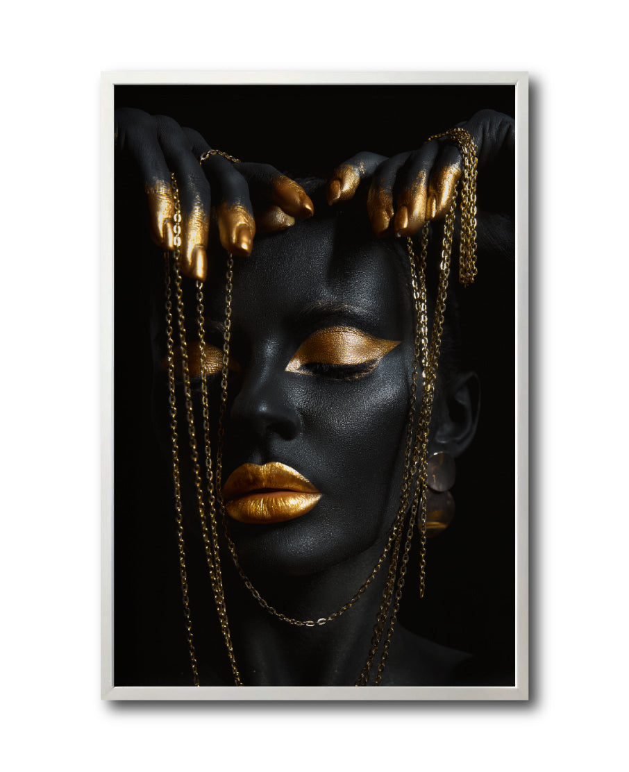 Cuadro Decorativo Black Woman 042 - Mujer Negra Africana con Joyas Doradas