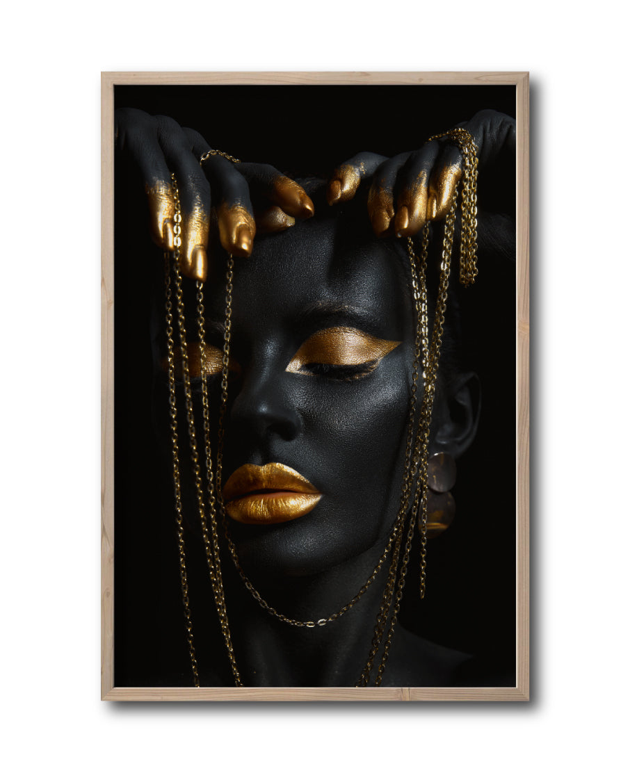 Cuadro Decorativo Black Woman 042 - Mujer Negra Africana con Joyas Doradas