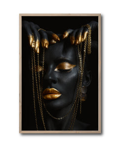 Cuadro Decorativo Black Woman 043 - Mujer Negra Africana con Joyas Doradas