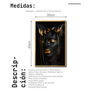 Cuadro Decorativo Black Woman 042 - Mujer Negra Africana con Joyas Doradas