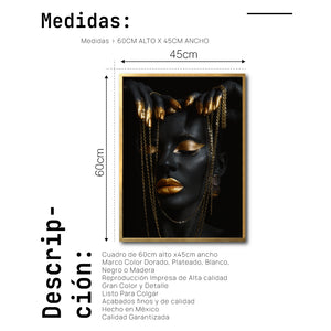 Cuadro Decorativo Black Woman 042 - Mujer Negra Africana con Joyas Doradas