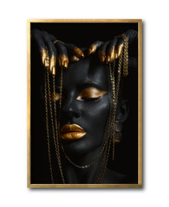 Cuadro Decorativo Black Woman 042 - Mujer Negra Africana con Joyas Doradas