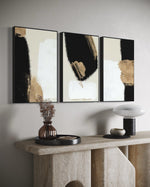 Cargar imagen en el visor de la galería, Set Cuadros Decorativos Abstracto Negro Arena 2 - 214 - Triptico Minimalista y Elegante Arte estilo Nordico en Tonos Beige, Negro, Blanco y Dorado Oro
