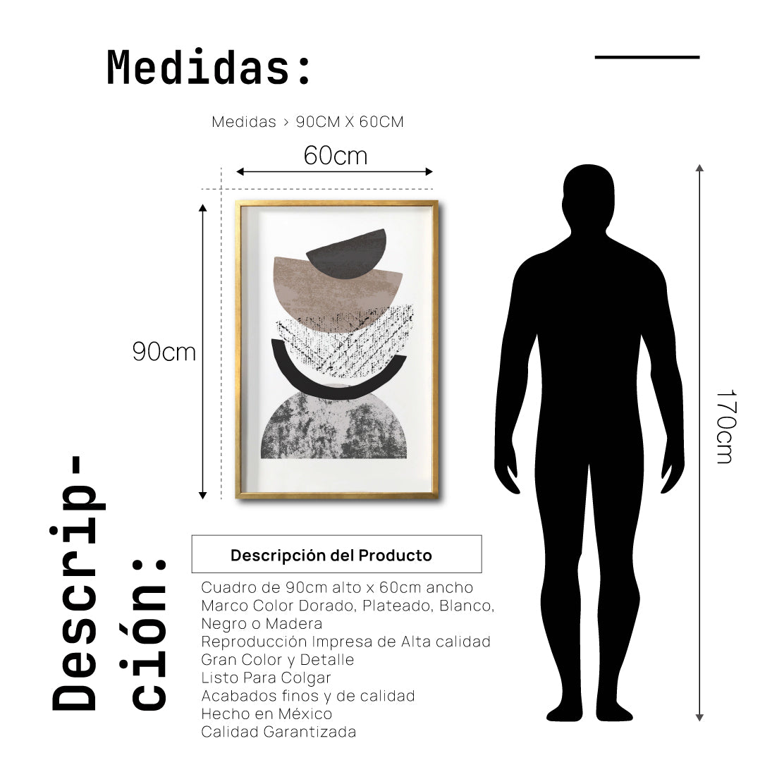 Cuadro Decorativo Abstracto Negro Arena 042 - Para Credenza